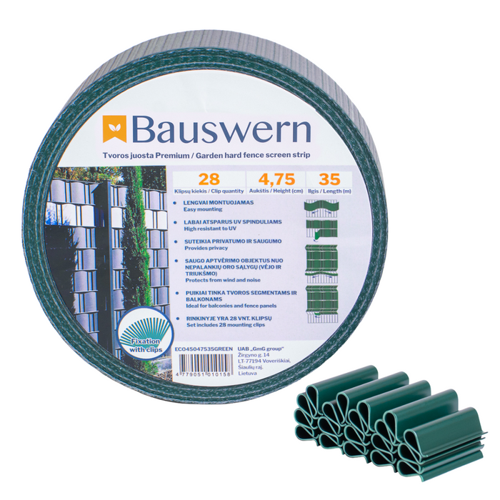 Bauswern ECO Privacy Screen Strips 35 x 0,0475 m (450 g/m²) + 28 clips, RAL6005 (Green)