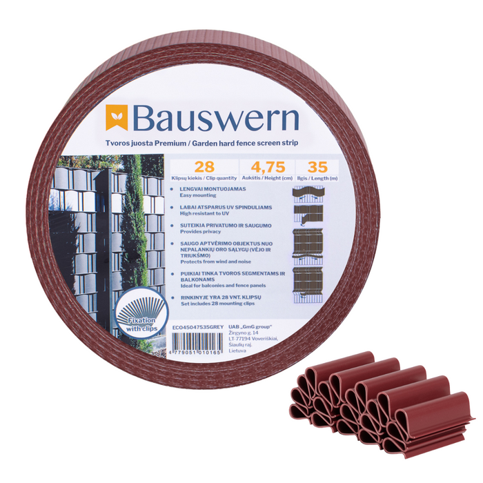 Bauswern ECO Privacy Screen Strips 35 x 0,0475 m (450 g/m²) + 28 clips, RAL8017 (Brown)