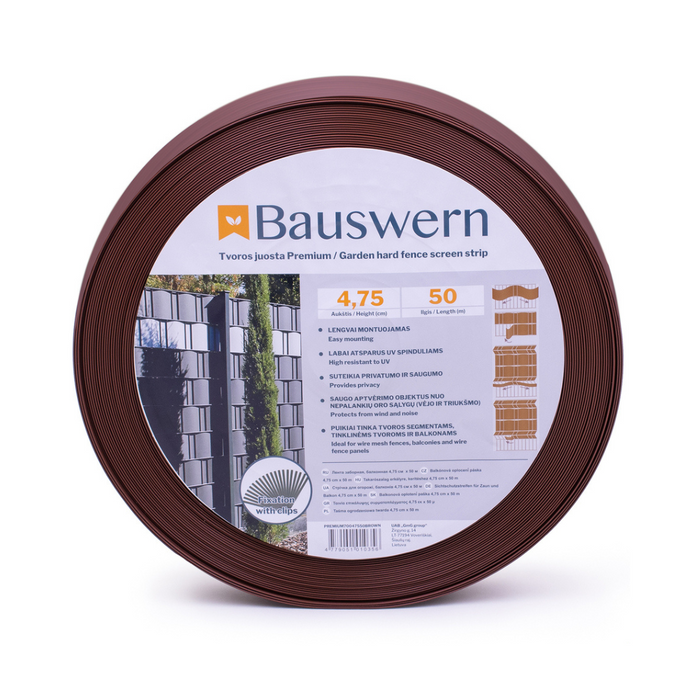 Bauswern Premium PP Privacy Screen Strips 50 x 0,0475 m (700 g/m²) RAL8011 (Brown)