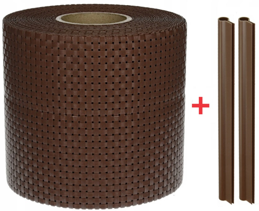 Bauswern Rattan Privacy Screen Strips 2,55 x 0,19 m, (830 g/m²) + 2 clips, RAL8011 (Brown)